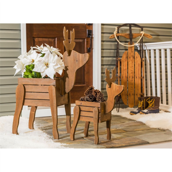 Evergreen Enterprises, Inc Set Of 2 Wooden Deer Planters Wayfair.ca